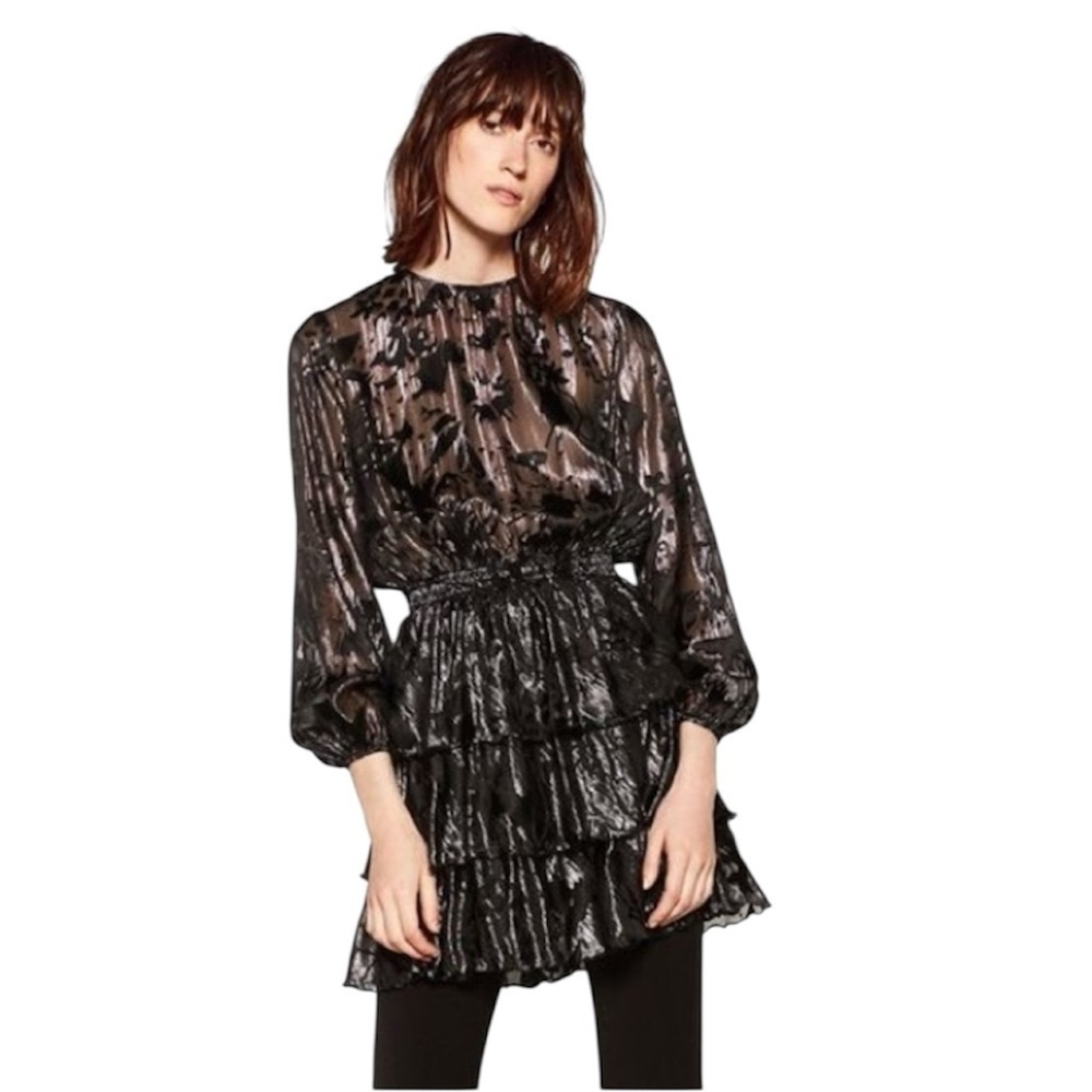 🔥 ZARA Black & Silver Ruffled Hem Dress (NWT) SIZE SMALL